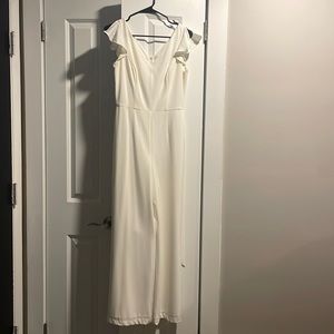 White, flutter sleeve, wide leg jumpsuit